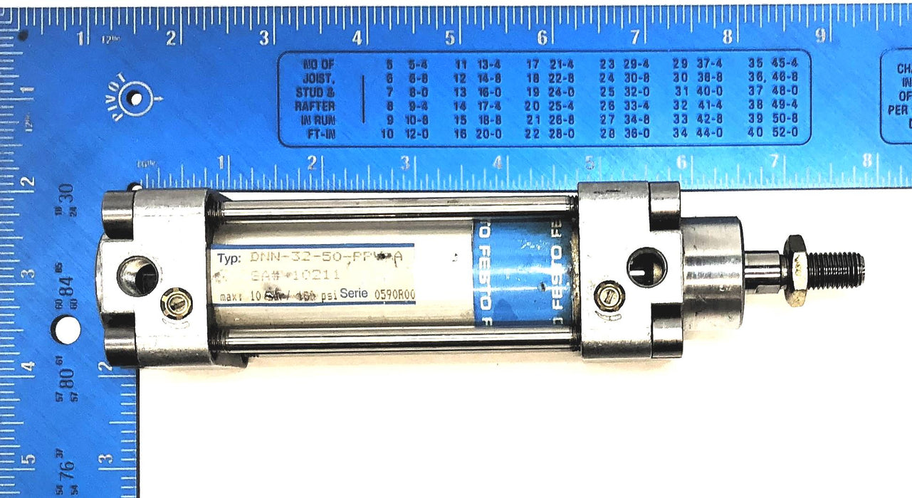 Festo 10 Bar / 180 PSI Pmax Pneumatic Cylinder DNN-32-50-PPV-A USED