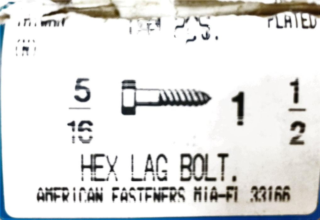 American Fasteners 5/16 X 1-1/2" Hex Lag Bolt 5305-356 (400pcs) NOS