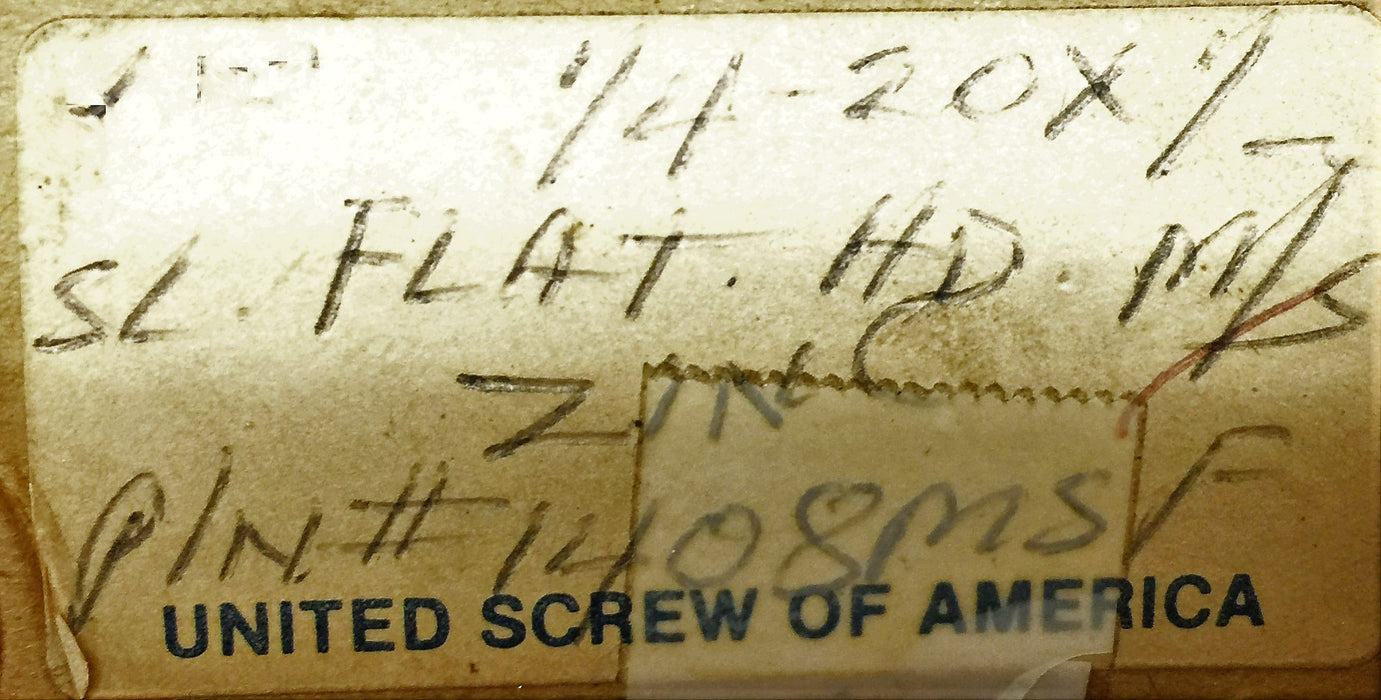 United Screw 1/4-20X1/2" Flat Slotted Zinc Machine Screw 5305-328 (200pcs) NOS