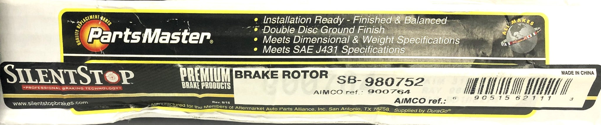 Silent Stop Parts Master Front Brake Disc Rotor SB-980752 NOS