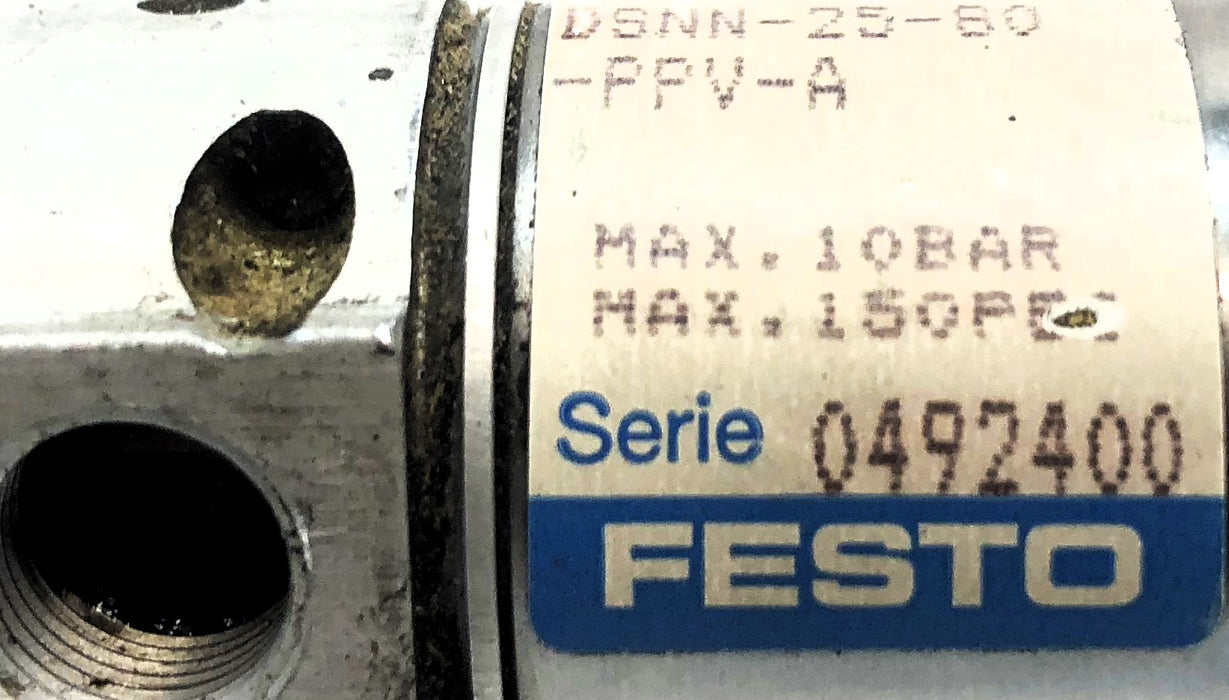 Festo 10 Bar / 150 PSI Max Pneumatic Cylinder DSNN-25-80-PPV-A USED