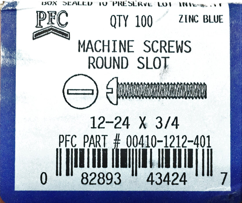PFC Zinc Machine Screw 5305-317 Round Slot 12-24 X 3/4 (100pcs.) NOS