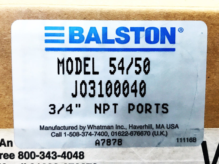 Balston Model 54/50 Pneumatic Filter, 125 psi 3/4" NPT Ports, A7878 NOS