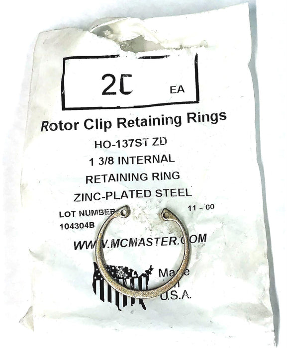 MCMASTER-CARR ROTOR CLIP RETAING RINGS 1-3/8" ID HO-137STZD [LOT OF 20] NOS