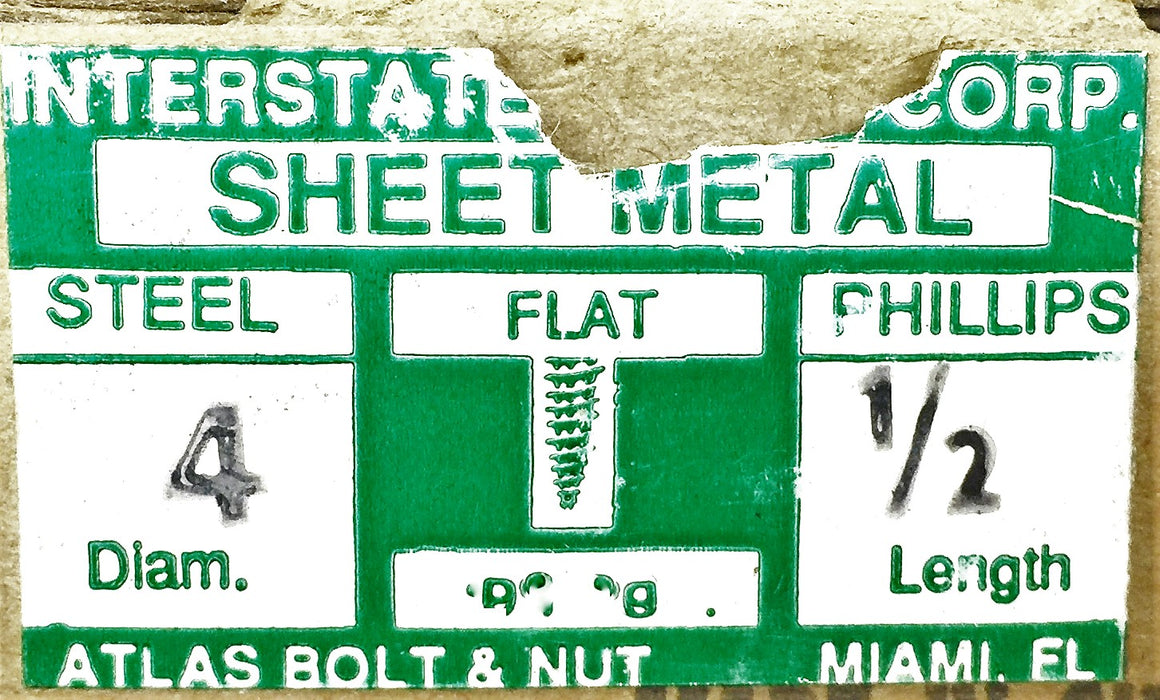 Atlas Bolt and Nut 4X1/2" Steel S/M Flat Phillips Screw 5305-35 (200pcs) NOS