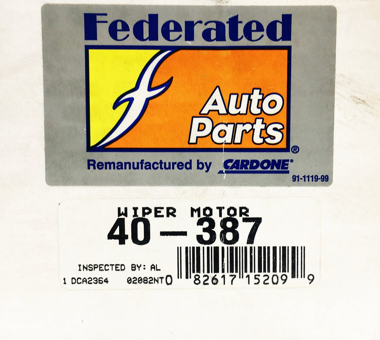 Federated Auto Parts Cardone Wiper Motor 40-387 REMANUFACTURED