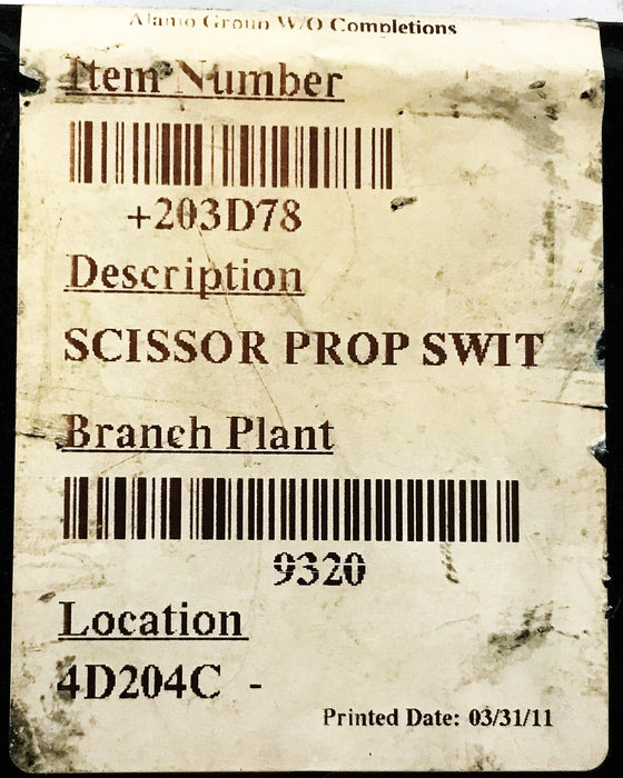 Alamo Scissor Prop Switch Assembly 203D78 NOS