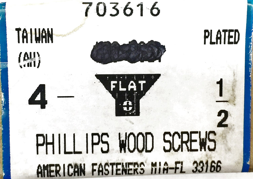 American Fasteners 4 X 1/2" Flat Phillips Wood Screw 5305-157 (1000pcs) NOS