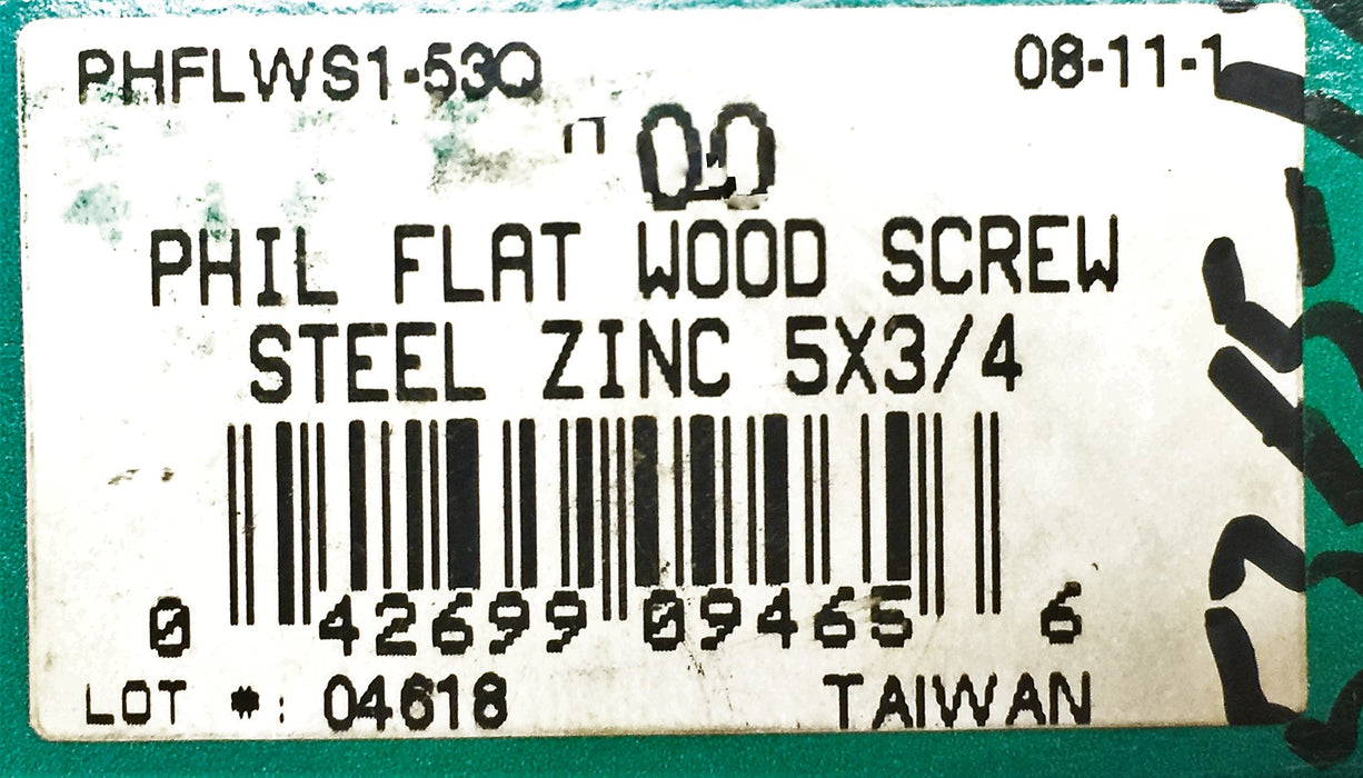 Unbranded 5 x 3/4" Philips Flat Wood Screw Steel Zinc 5305-173 (400pcs) NOS