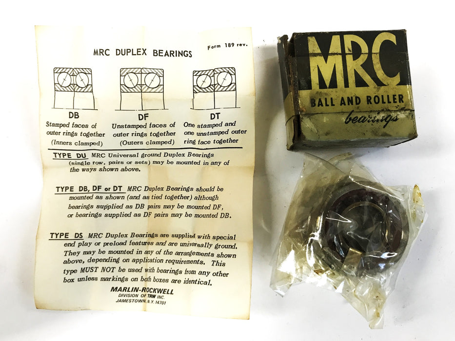 MRC Duplex Thrust Bearing Set 104KSBDS-ABEC9 NOS