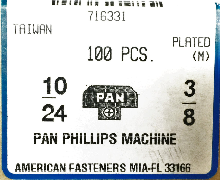 American Fasteners 10-24 X 3/8" Phillips Pan Head M/S 5305-275 (100pcs) NOS