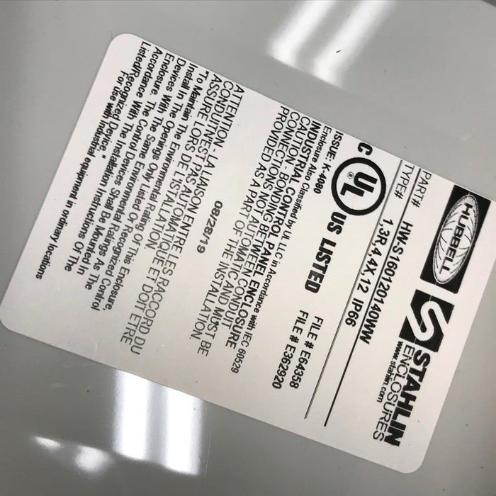 Hubbell Enclosure Assembly HW-S160120140WW NOS