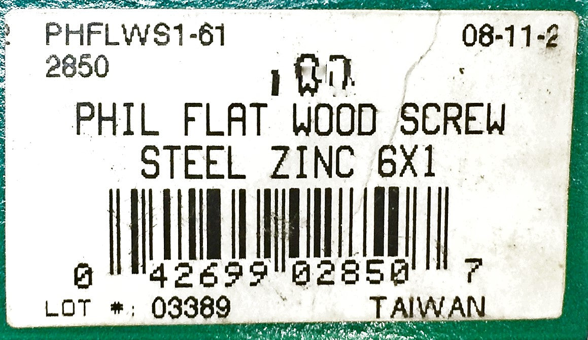 Unbranded 6 X 1" Phillips Flat Wood Screw Steel Zinc 5305-136 (900pcs) NOS