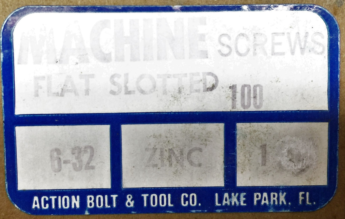 Action Bolt and Tool 6-32 X 1" Flat Slotted Machine Screw 5305-246 (100pcs) NOS