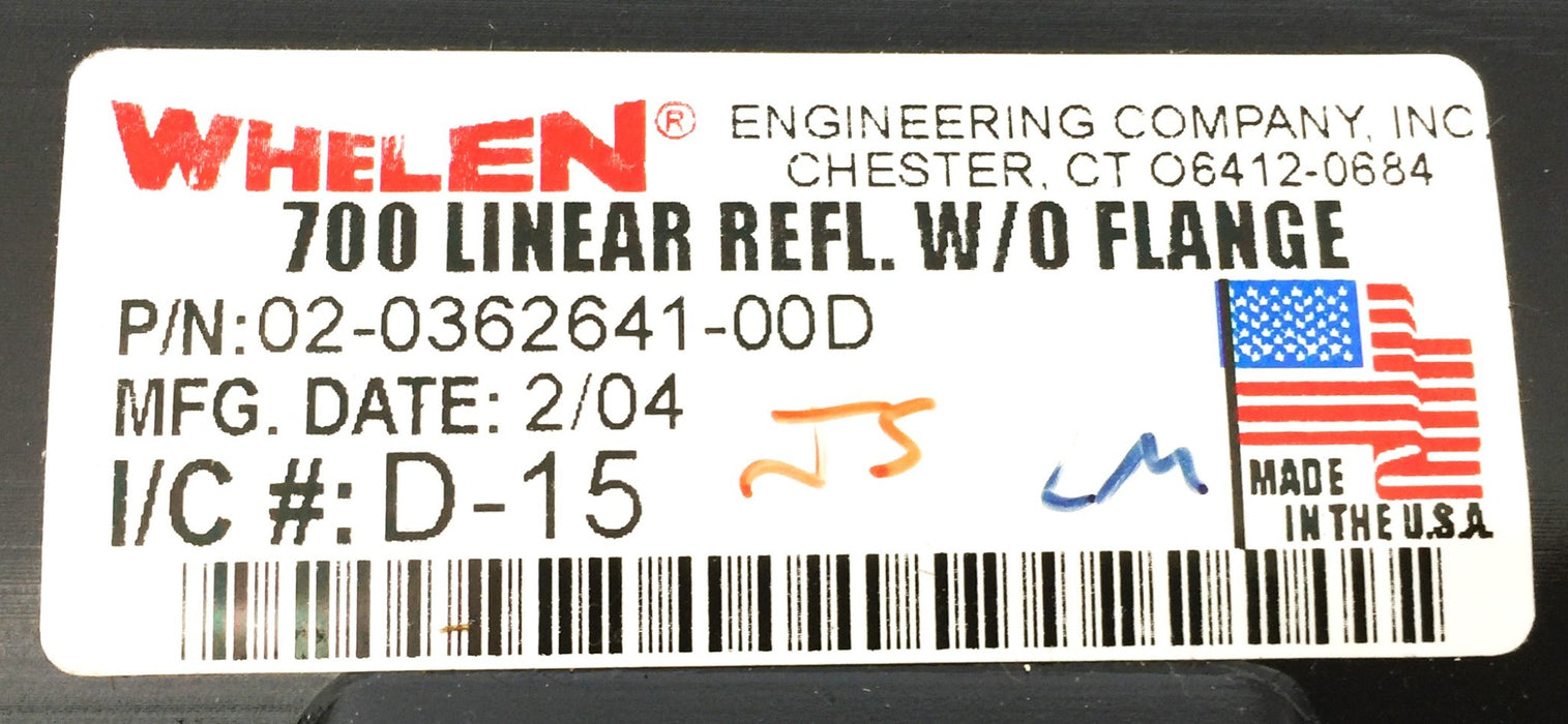 Whelen 700 Linear Clear Reflector Assembly without Flange 02-0362641-00D NOS