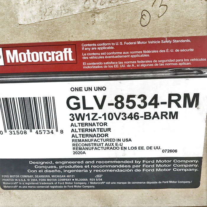 Motorcraft Re-Manufactured Alternator GLV-8534-RM (3W1Z-10V346-BARM) NOS