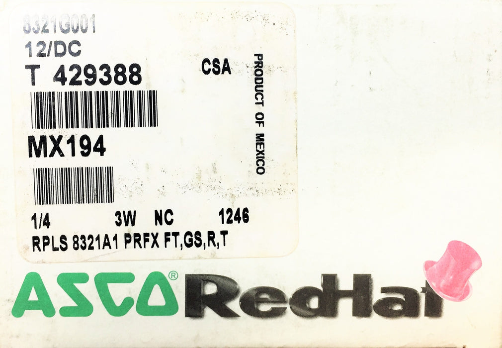ASCO RedHat 1/4" Brass Solenoid Valve 8321G001 (MX194) NOS