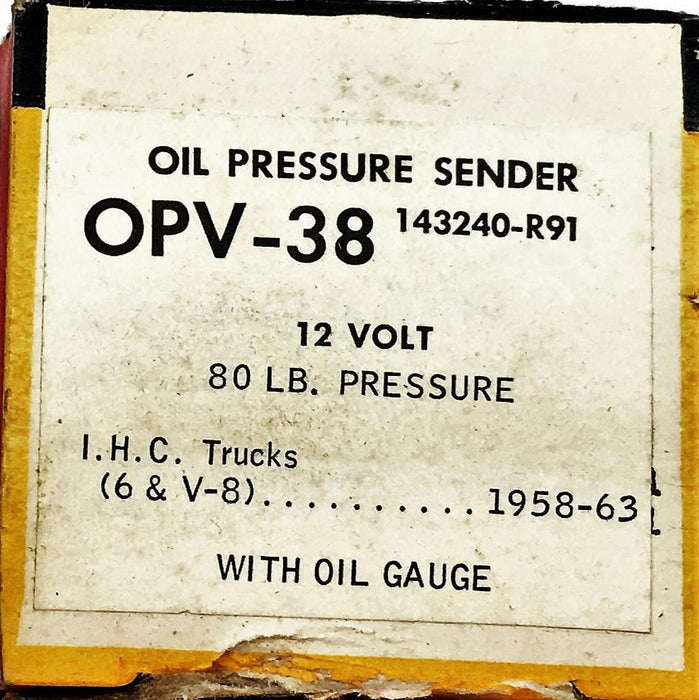 Vulcan 12 Volt 80 LB Pressure Oil Pressure Sender OV-38 NOS