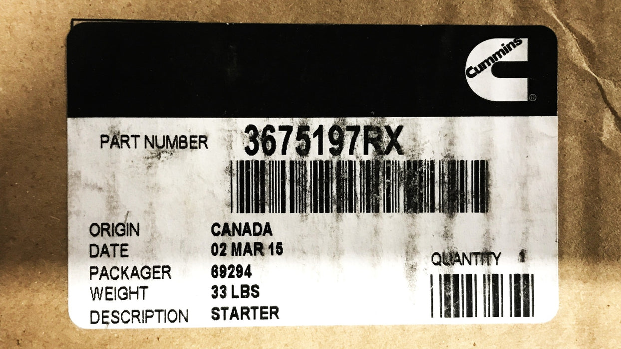 Cummins Starter Motor 3675197RX REMANUFACTURED