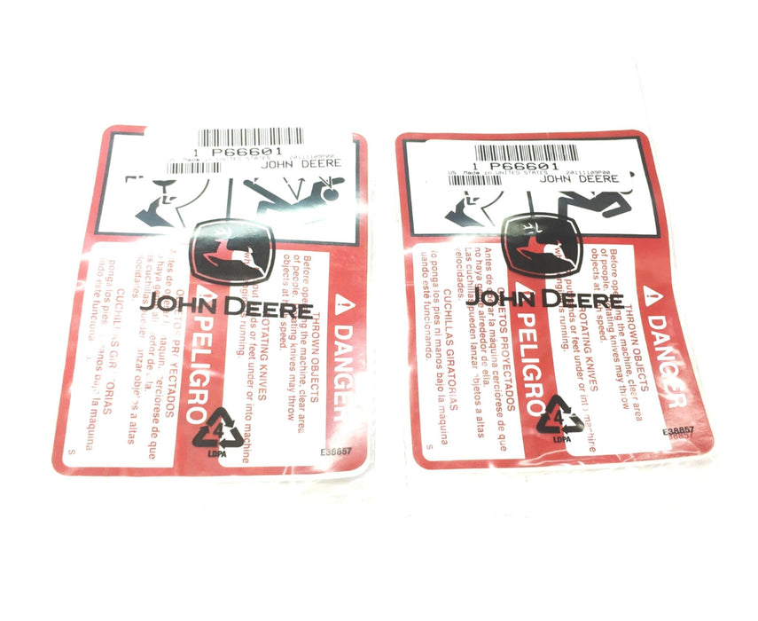 John Deere OEM Thrown Objects Warning Decal P66601 [Lot of 2] NOS