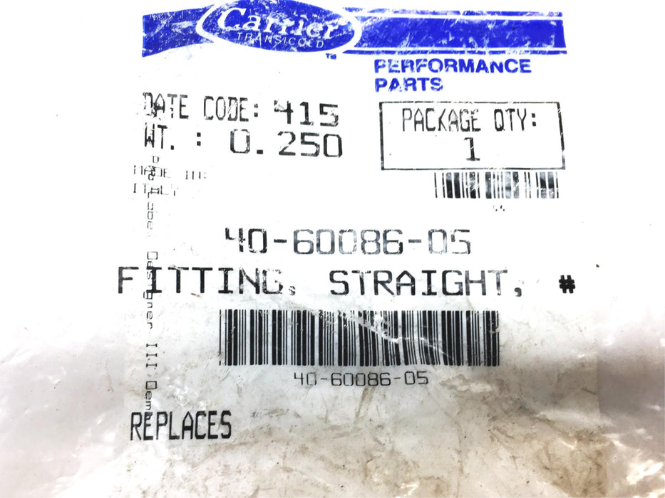 Carrier Straight Fitting 40-60086-05 [Lot of 3] NOS