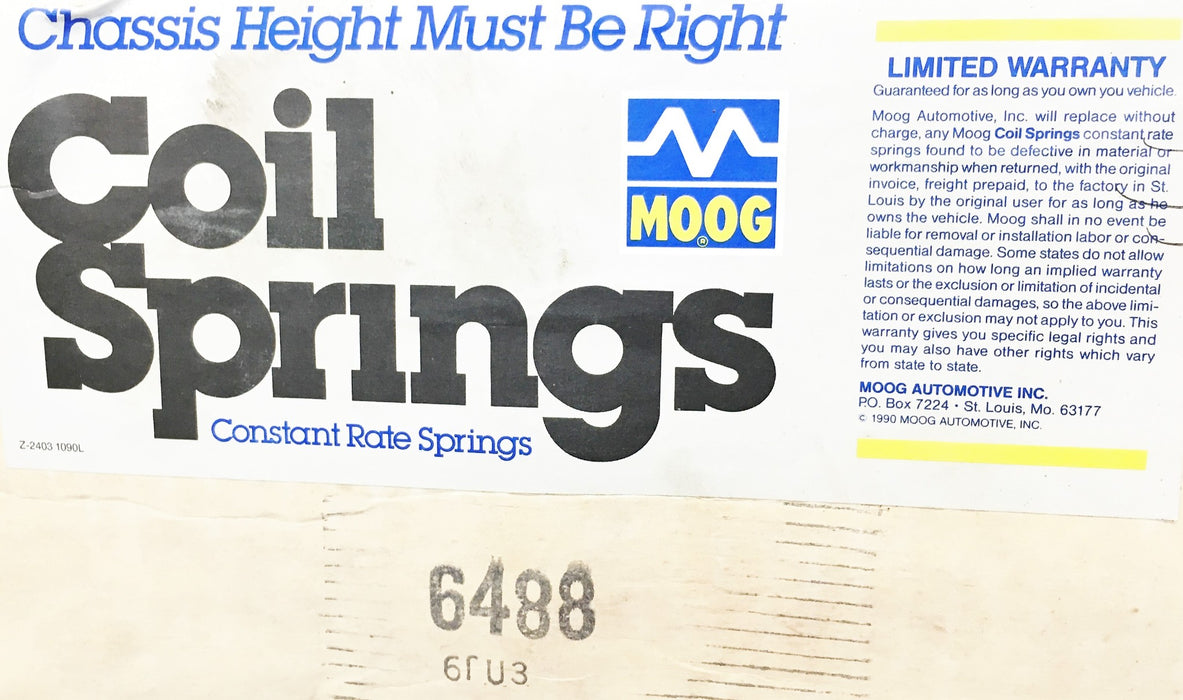 Moog Suspension Coil Spring Set Black Pair 6488 NOS
