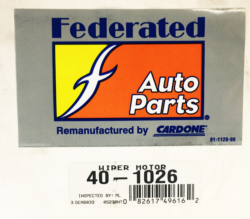 Federated Auto Parts Cardone Wiper Motor 40-1026 REMANUFACTURED