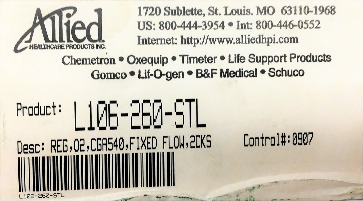ALLIED HEALTHCARE Oxygen Pressure Regulator L106-260-STL NOS