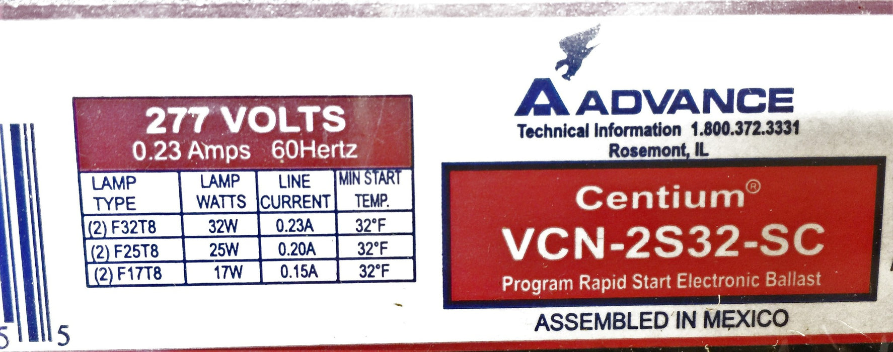 Advance Centium 277V Lamp Ballast VCN-2S32-SC [Lot of 3] NOS