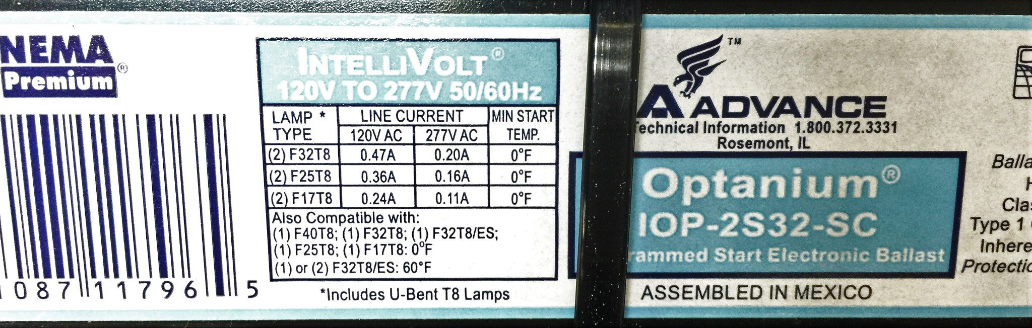 Advance Nema Premium Lamp Ballast 120/277V IOP-2S32-SC [Lot of 2] NOS