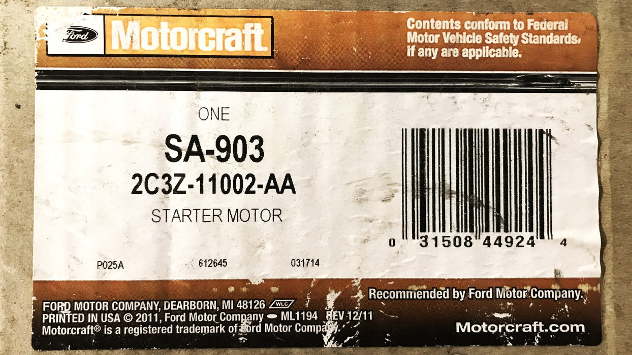 Motorcraft Ford OEM Starter Motor SA-903 NOS