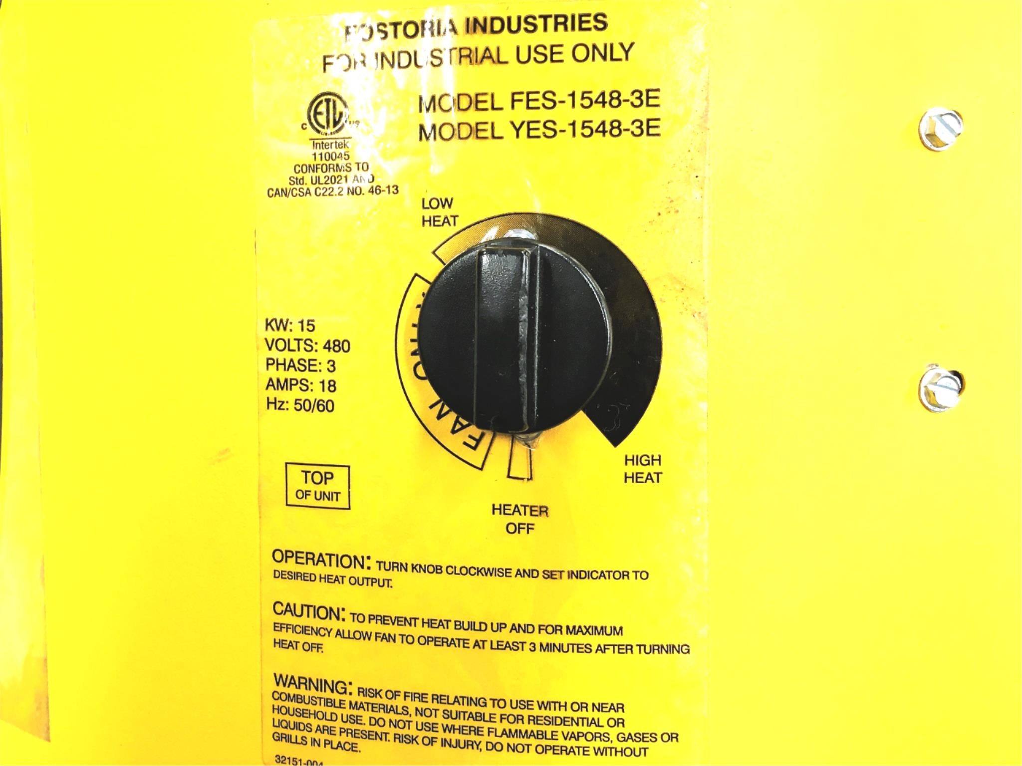 Fostoria 15KW 480V 3Phase 18AMP Portable Heater FES-1548-3E (YES-1548- –  governmenttransitsurplus.com