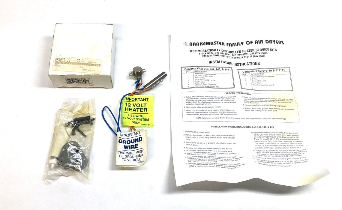 Brakemaster 50W 12V Thermostatic Air Dryer Service Kit 246 (CR246) NOS