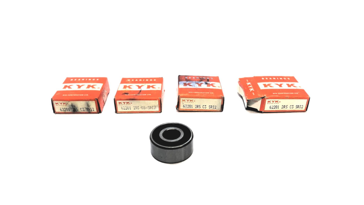 KYK Deep Groove Ball Bearing 62201RS (62001-2RS-C3-SR12) [Lot of 4] NOS