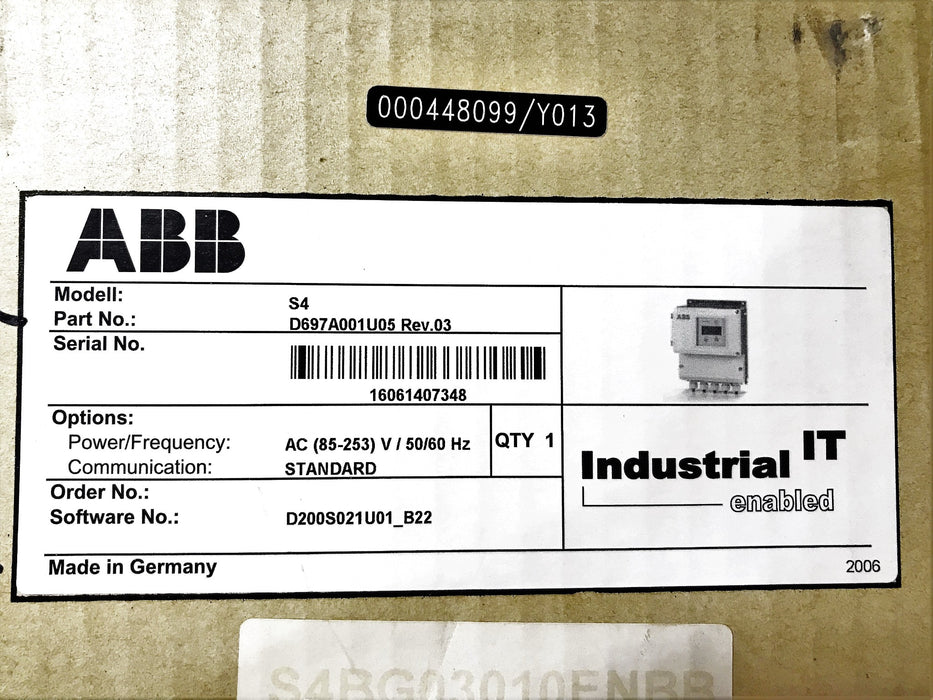 ABB S4 Electromagnetic Flowmeter D697A001U05 NOS