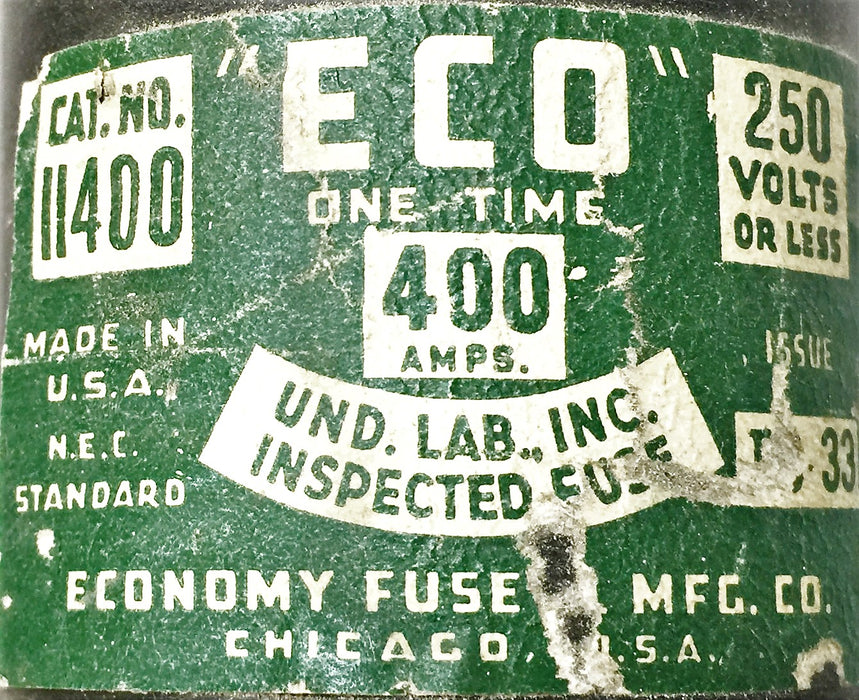 Economy Fuse ECO One-Time Fuse 400A/250V 11400 [Lot of 2] NOS