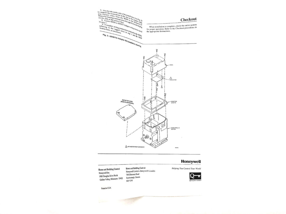 Honeywell Economizer Adapter Kit 203977A NOS