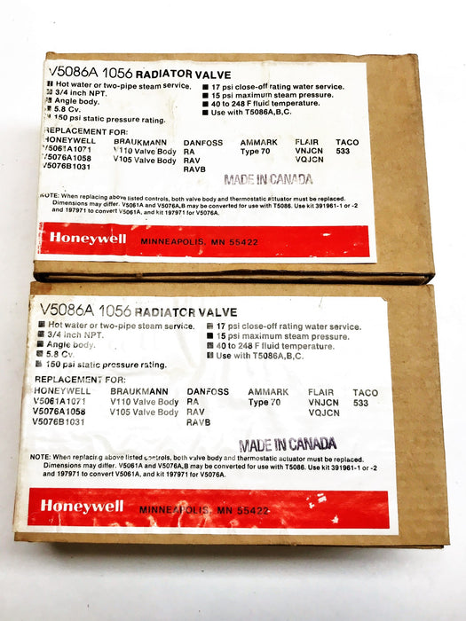 Honeywell Radiator Valve V5086A-1056 [Lot of 2] NOS