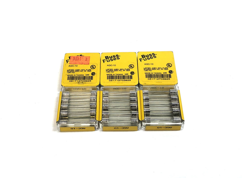 Cooper Bussmann Fast Acting Glass Tube Fuse (5 Pack) AGC-10 [Lot of 6) NOS