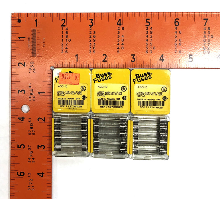 Cooper Bussmann Fast Acting Glass Tube Fuse (5 Pack) AGC-10 [Lot of 6) NOS