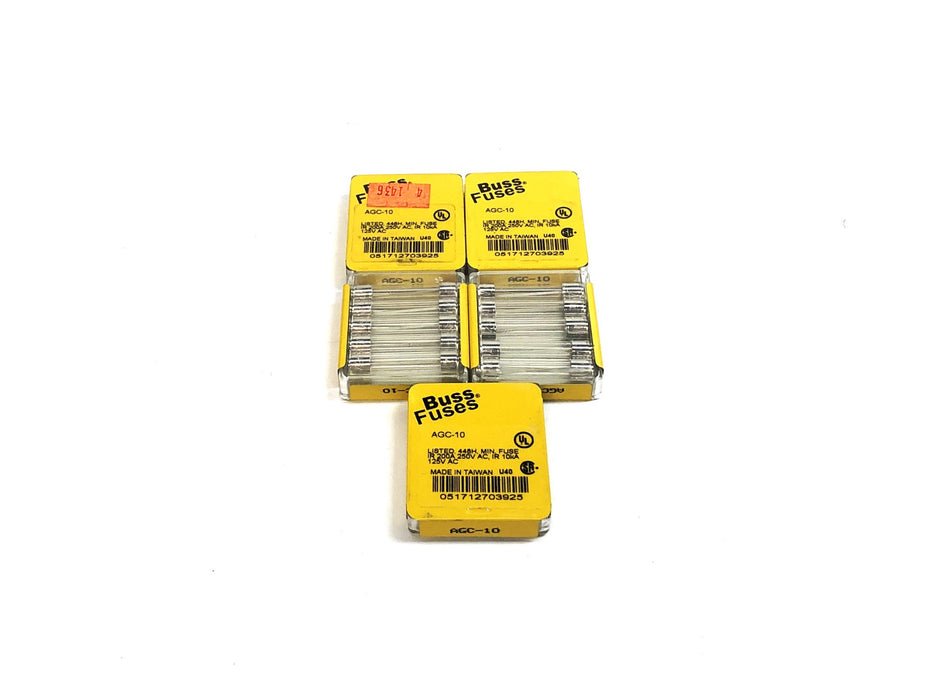 Cooper Bussmann Fast Acting Glass Tube Fuse (5 Pack) AGC-10 [Lot of 5) NOS