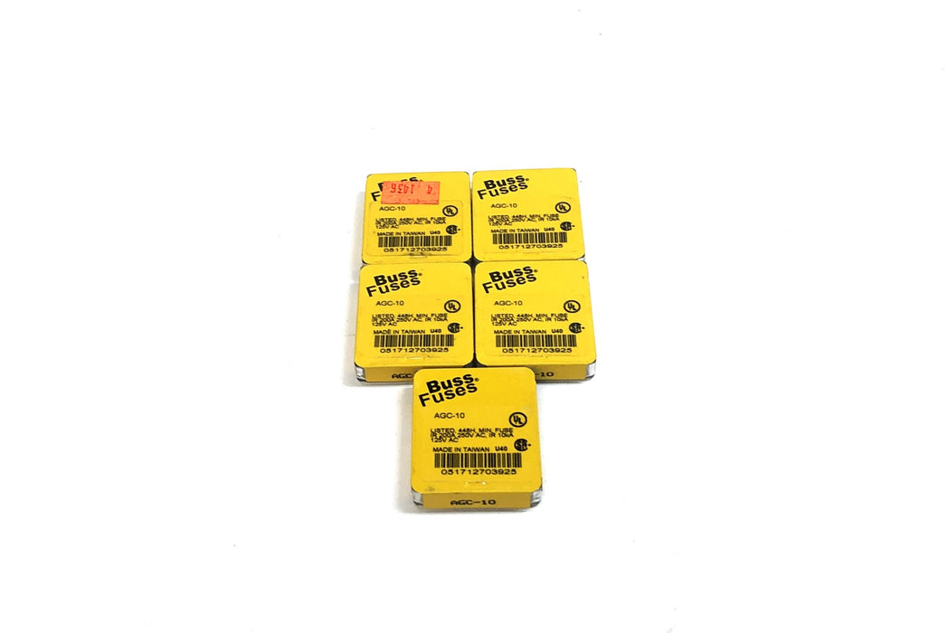 Cooper Bussmann Fast Acting Glass Tube Fuse (5 Pack) AGC-10 [Lot of 5) NOS