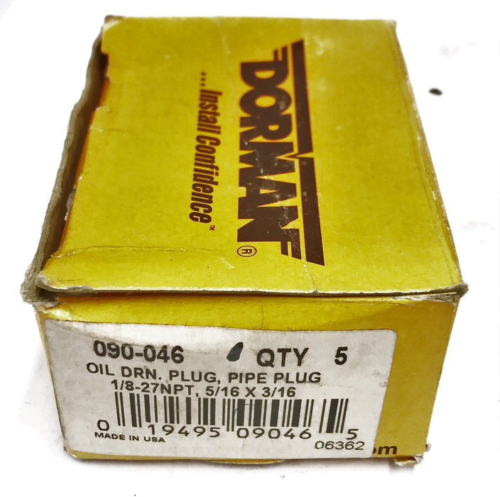 Dorman 1/8-27NPT 5/16 x 3/16 Oil Drain Pipe Plug 090-046 [Lot of 5] NOS