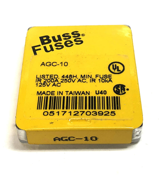 Cooper Bussmann Fast Acting Glass Tube Fuse (5 Pack) AGC-10 [Lot of 5) NOS