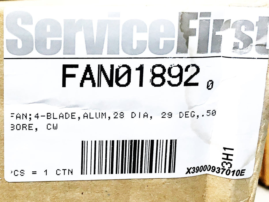 Service First 4 Blade 29 Degree 1/2 Inch Bore 28 Dia CW Fan FAN01892 NOS