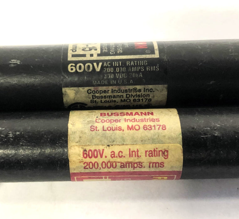 Bussmann Fusetron 600V 200,000A Class RK5 Fuse FRS-R-15 [Lot of 2] NOS