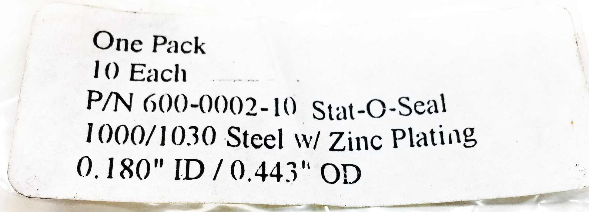 Stat-O-Seal 10 Pack 0.180 IN ID 0.443 IN OD Seal 600-0002-10 NOS