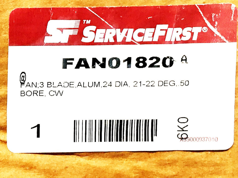 Service First 3 Blade 24 Dia 21-22 Degree 1/2 Bore Aluminum CW Fan FAN01820 NOS