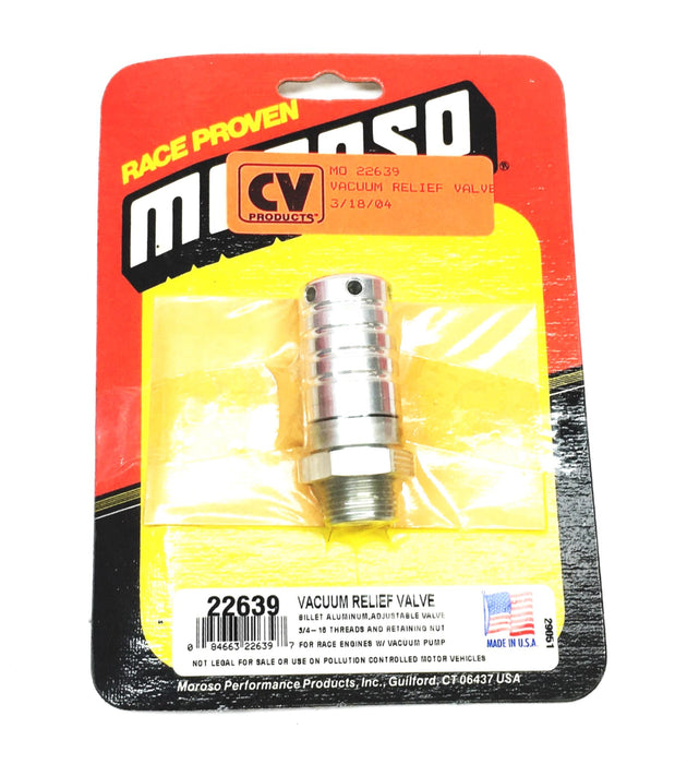 Moroso 3/4-16 Thread And Retaining Nut Vacuum Relief Valve 22639 NOS