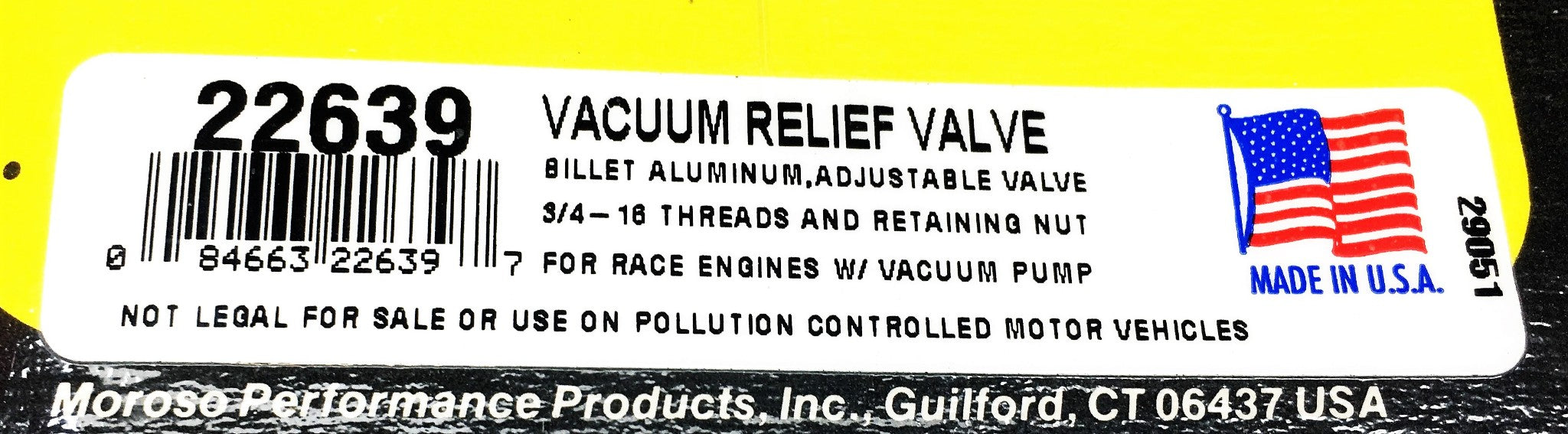 Moroso 3/4-16 Thread And Retaining Nut Vacuum Relief Valve 22639 NOS